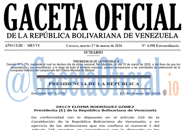 Gaceta Oficial, Gaceta 6998, Gaceta 6998 HD, Gaceta #6998, Gaceta Oficial Venezuela #6998