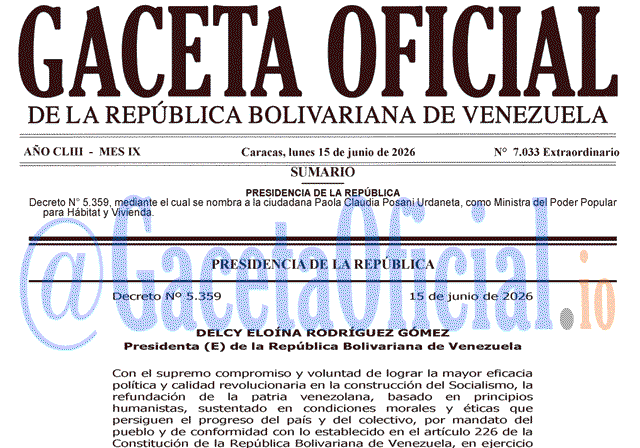 Venezuela Gaceta Oficial 7033 del 15 junio 2026 Gaceta Oficial, Gaceta 7033, Gaceta 7033 HD, Gaceta #7033, Gaceta Oficial Venezuela #7033