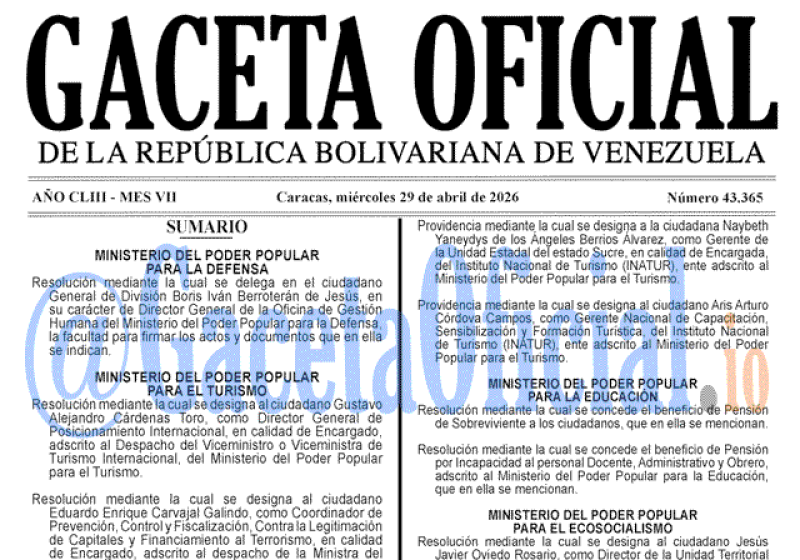 2026-04-29 Gaceta Oficial Venezuela #43365
