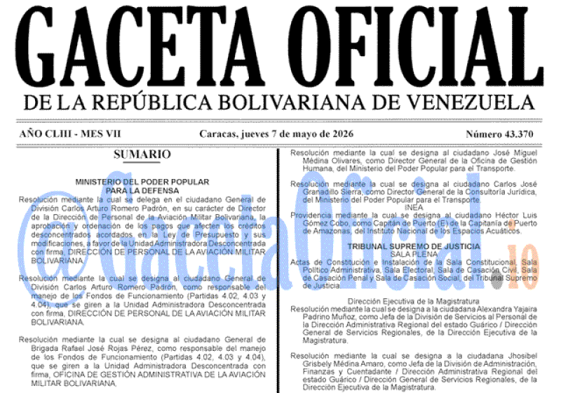 2026-05-07 Gaceta Oficial Venezuela #43370
