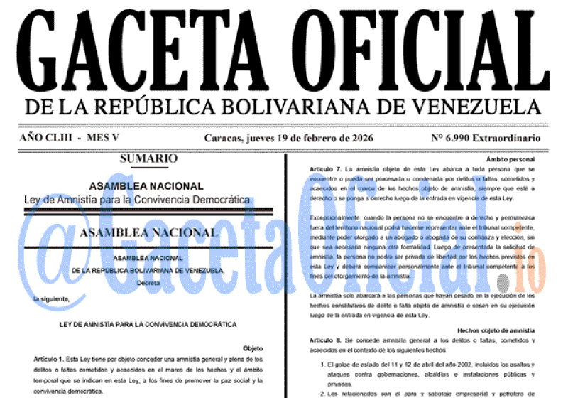 2026-02-19 Gaceta Oficial Venezuela #6990