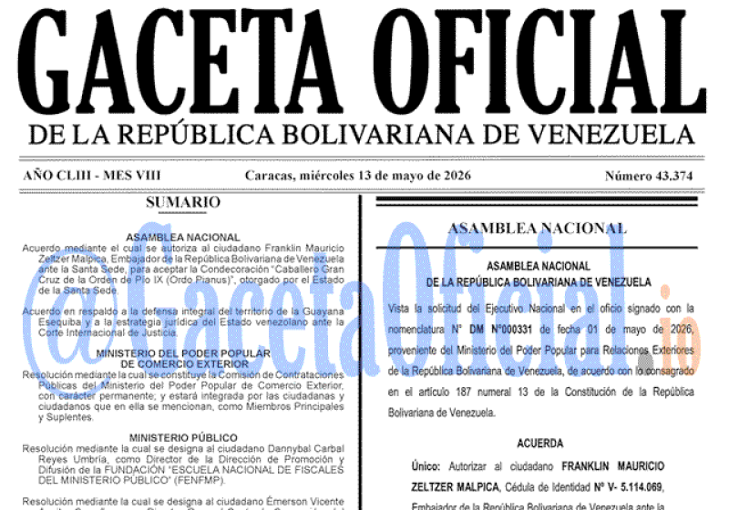 2026-05-13 Gaceta Oficial Venezuela #43374