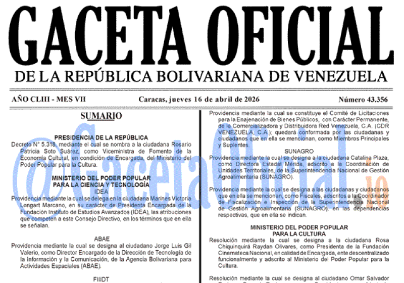 2026-04-16 Gaceta Oficial Venezuela #43356