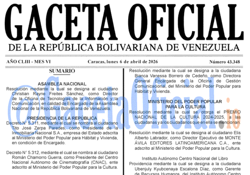 2026-04-06 Gaceta Oficial Venezuela #43348