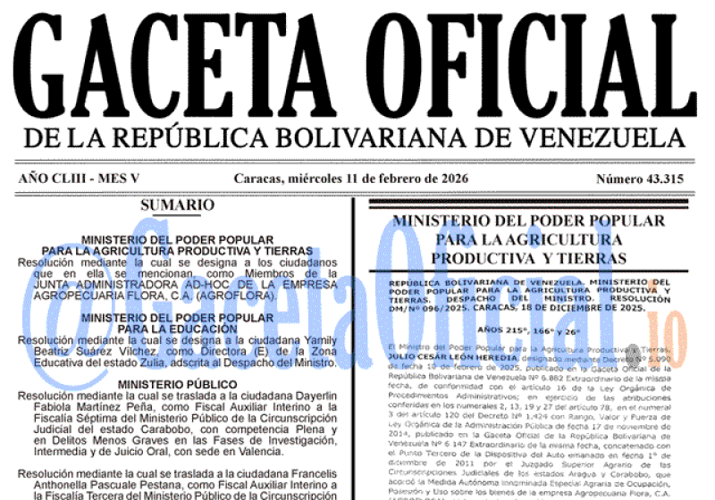 2026-02-11 Gaceta Oficial Venezuela #43315